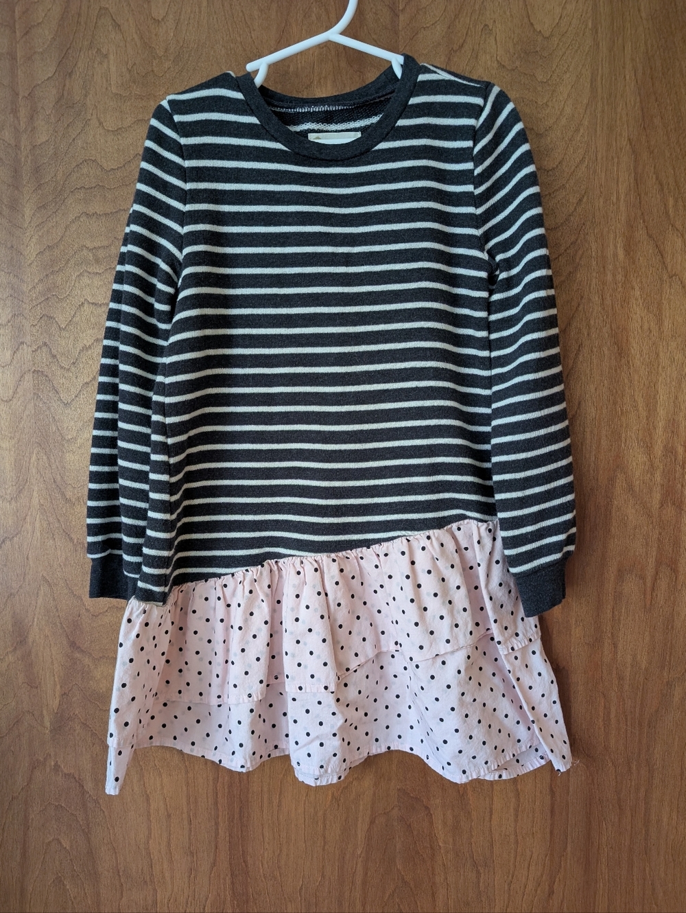 Tucker + Tate Charcoal and Cream Striped Flare Dress with Pink Ruffles